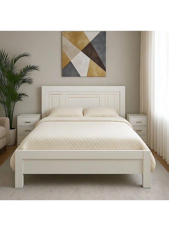 SUNLIT HOME إطار سرير مزدوج منزلي نوفا مشمس - أبيض - خشب MDF بسمك 18 مم مع تشطيب ميلامين كامل - قوي ودائم - 120x200 سم (بدون مرتبة وبدون طاولة جانبية) - Image 1